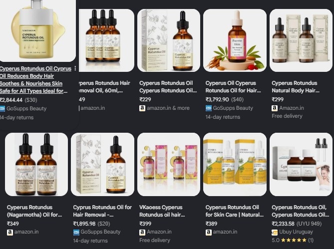 Cyperus Rotundus oil selling online.