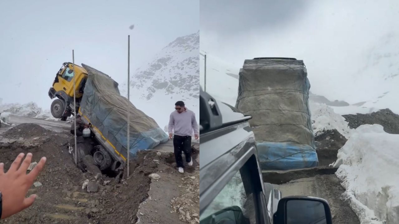 Narrow Escape For Truck As Bridge Collapse At Shinku La Pass - Video
