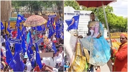 उदयपुर: घोड़ी पर सवार होकर कलेक्ट्रेट पहुंची दुल्हन, बिंदोली रोकने के विरोध में किया अनोखा प्रदर्शन
