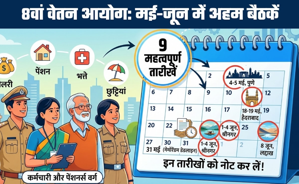 8th Pay Commission: सैलरी, पेंशन, भत्ते, छुट्टियां... दिल्‍ली मीटिंग के बाद अब ये 9 तारीखें नोट कर लें 4 शहरों के कर्मचारी-पेंशनर्स
