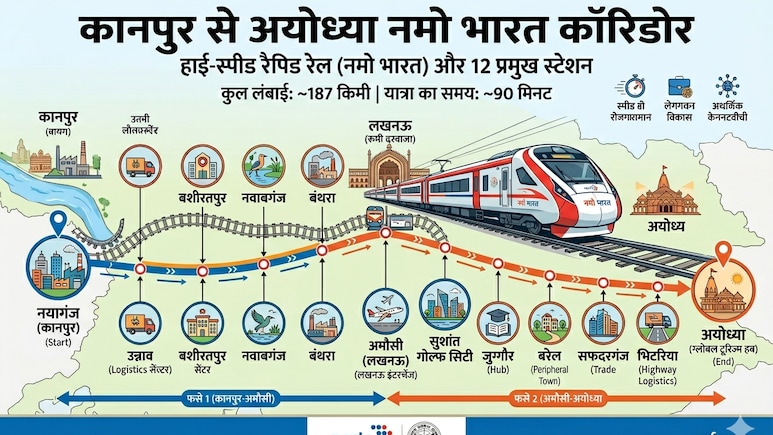 Namo Bharat: कानपुर, लखनऊ से अयोध्या के बीच 160 KM रफ्तार से दौड़ेगी  रैपिड रेल, 187 किमी में होंगे 12 स्टेशन, पूरा रूट मैप