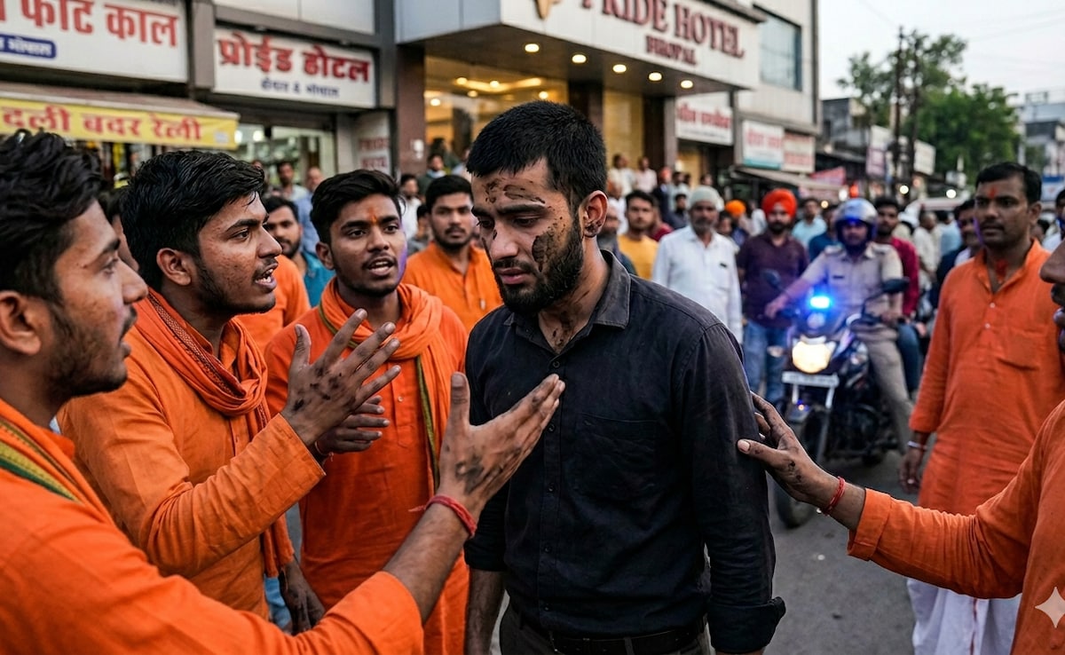 भोपाल के एक होटल में घुसकर मुस्लिम युवक के साथ बर्बरता; स्याही और गोबर पोतकर निकाला जुलूस
