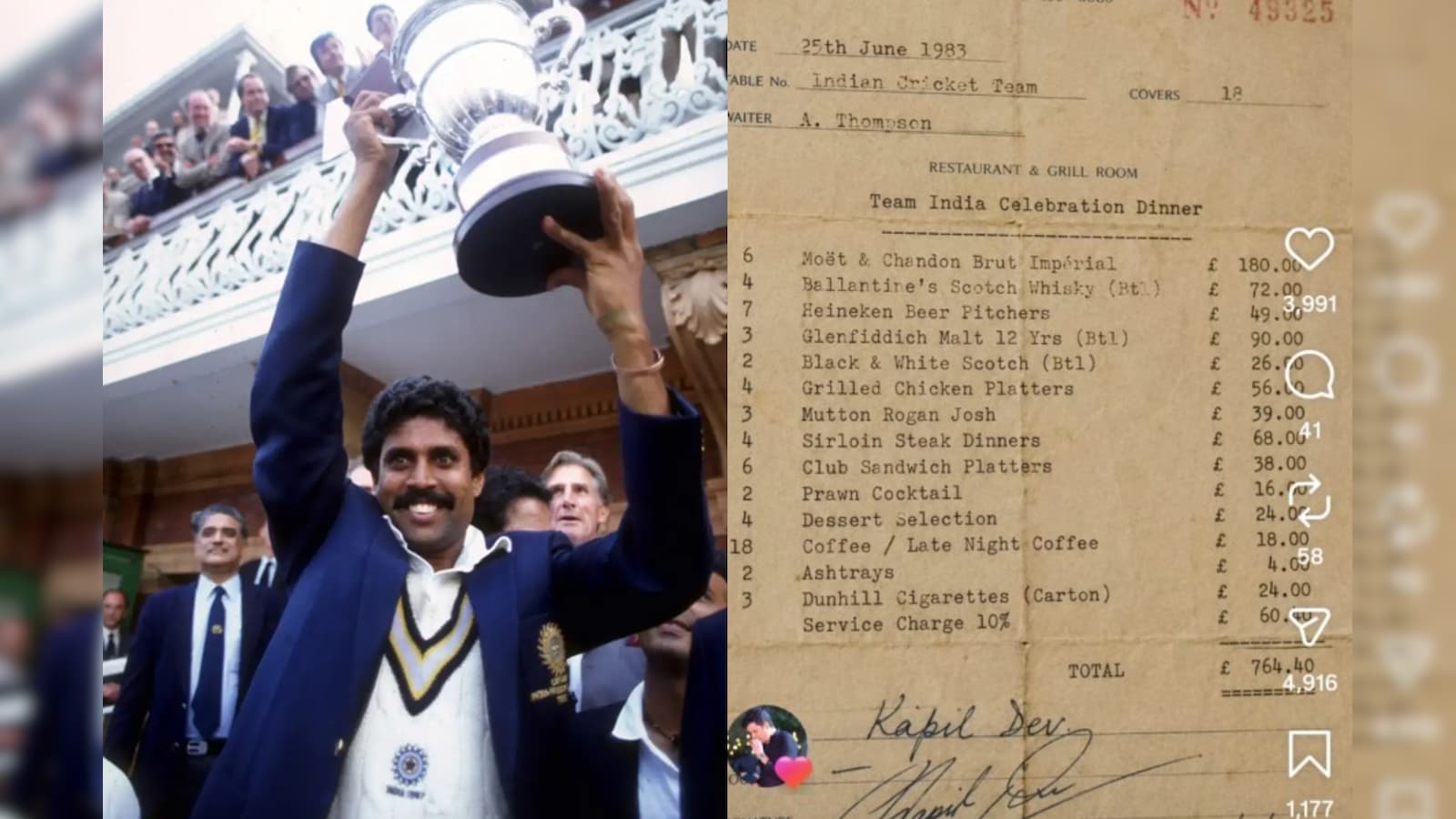 "Kapil Devs Signature Forged": Ex-India Star Exposes Viral 1983 World Cup Celebration Bill
