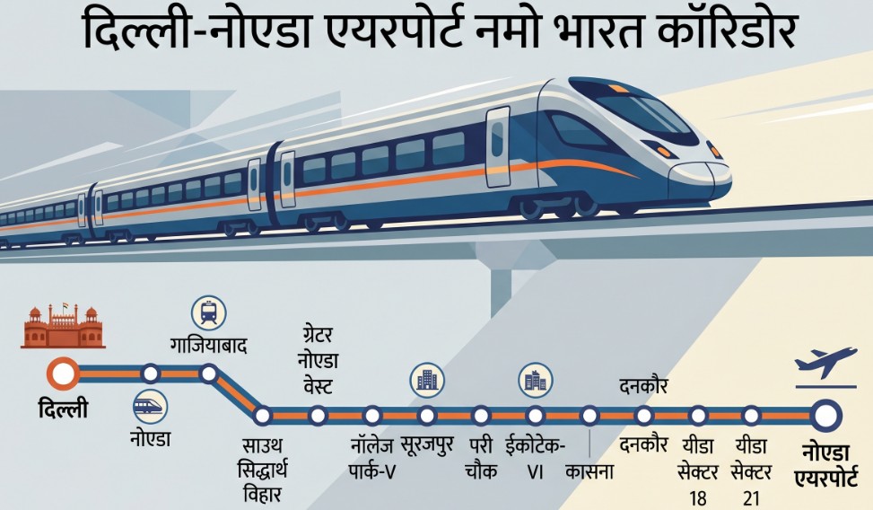 Namo Bharat:दिल्ली से नोएडा के बीच नमो भारत का नया रूट बनेगा,  परी चौक, सूरजपुर-दनकौर, नॉलेज पार्क जैसे12 स्टेशन बनेंगे