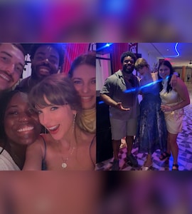 Taylor Swift Stuns In Blue Midi Dress At George Karlaftis' Greece Wedding