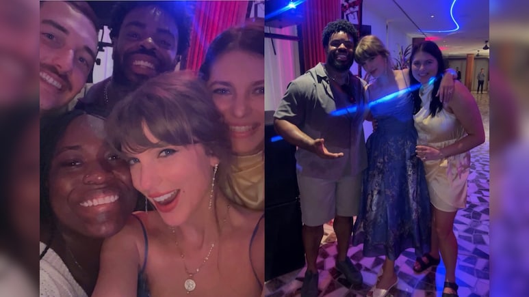 Taylor Swift Turns Heads In Blue Midi Dress At Luxury Greece Wedding