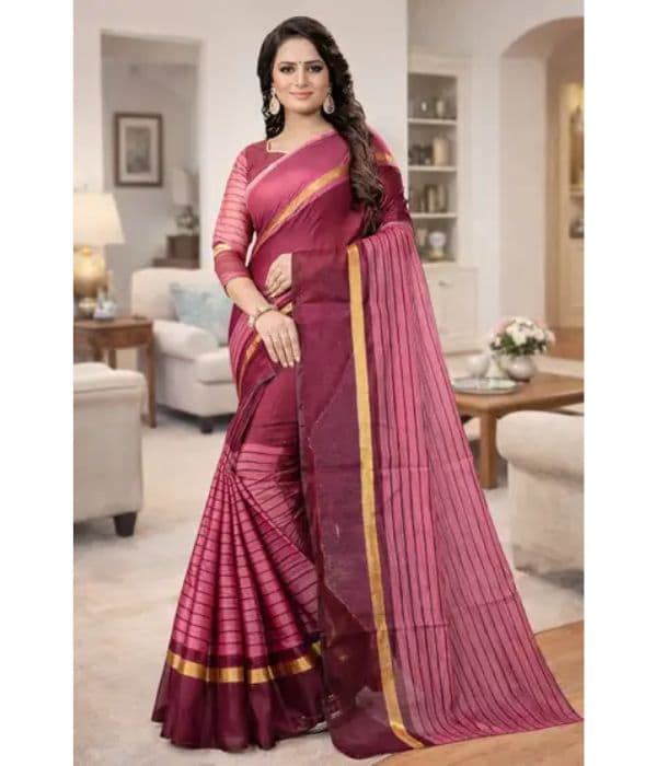 Click To Buy maayro Striped Chanderi Saree (Red)