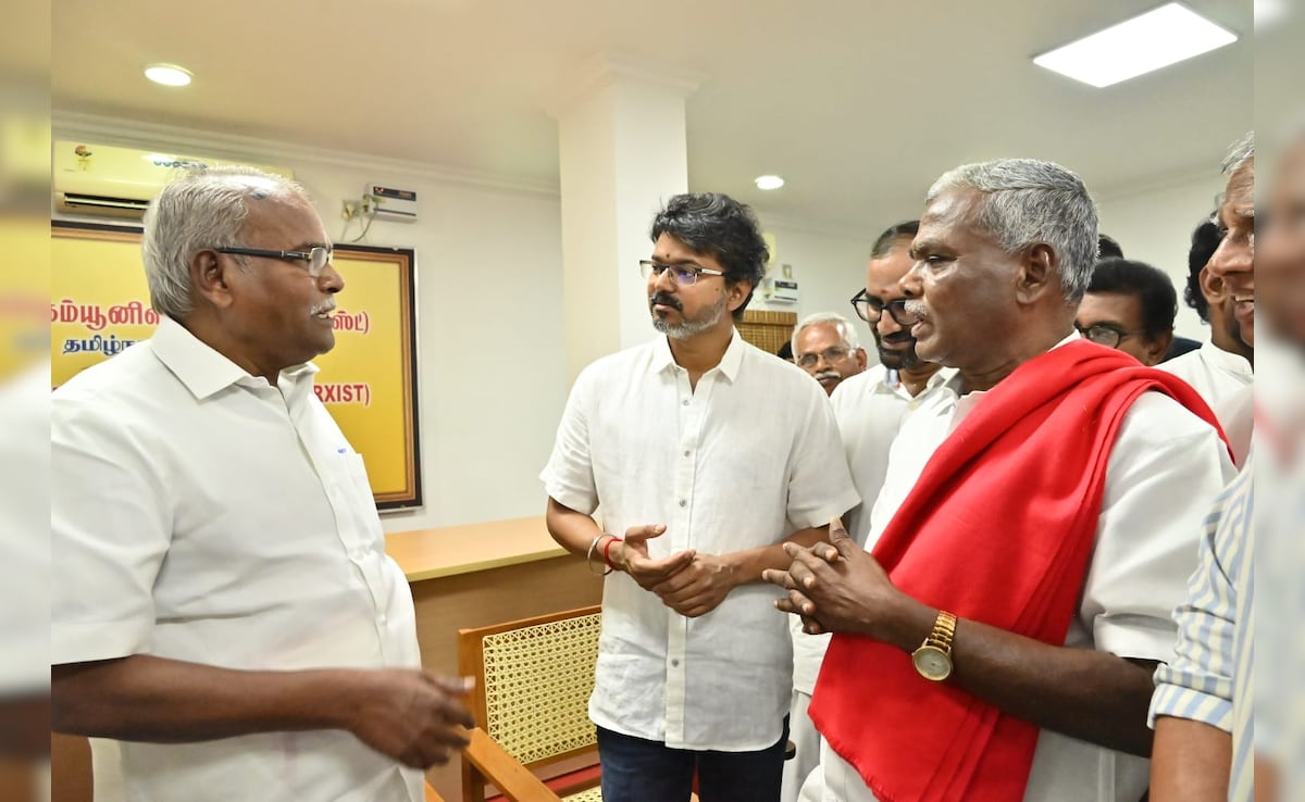 Chief Minister Vijay with CPMs P Shanmugam. Chief Minister Vijay with CPMs P Shanmugam.