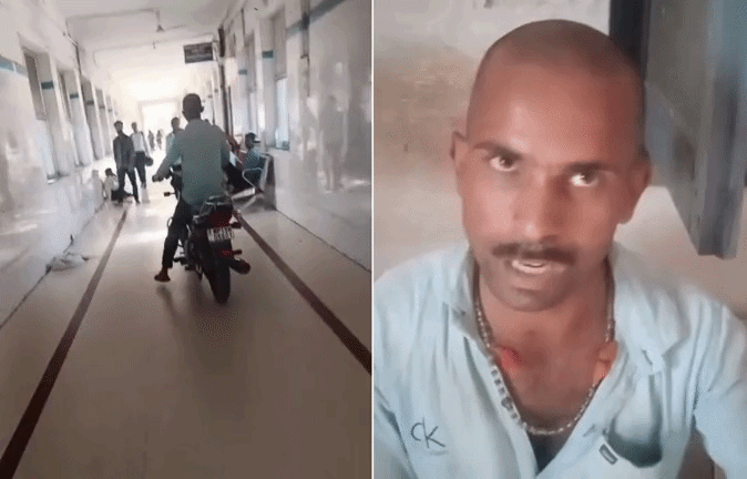 VIDEO: बाइक से मरीज को लेकर अस्पताल के फर्स्ट फ्लोर तक पहुंचा युवक, बोला- स्ट्रेचर नहीं मिला&nbsp;