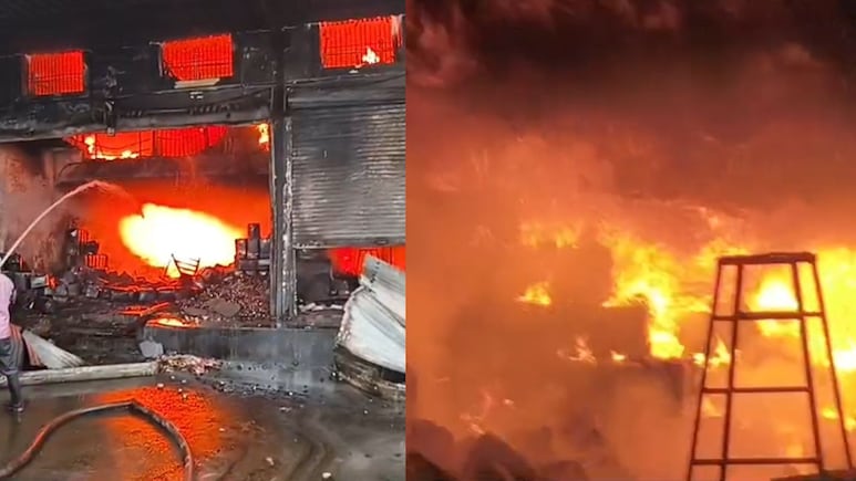 Baloda Bazar Fire: बलौदा बाजार में किराना गोदाम में लगी भीषण आग, ऊंची लपटों से मची अफरा-तफरी; दूर तक दिखा धुएं का गुबार