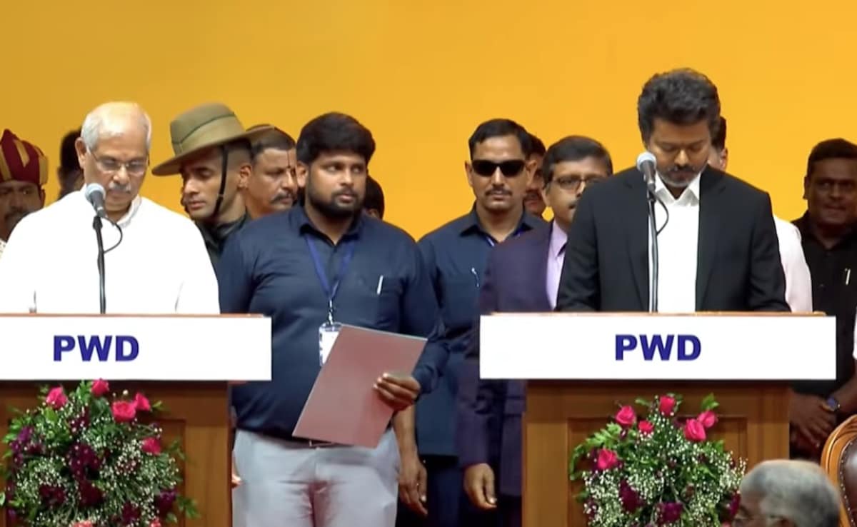 Vijay Oath Ceremony LIVE Updates: Vijay Takes Oath With 9 TVK Leaders, Actor Trisha, Rahul Gandhi Present