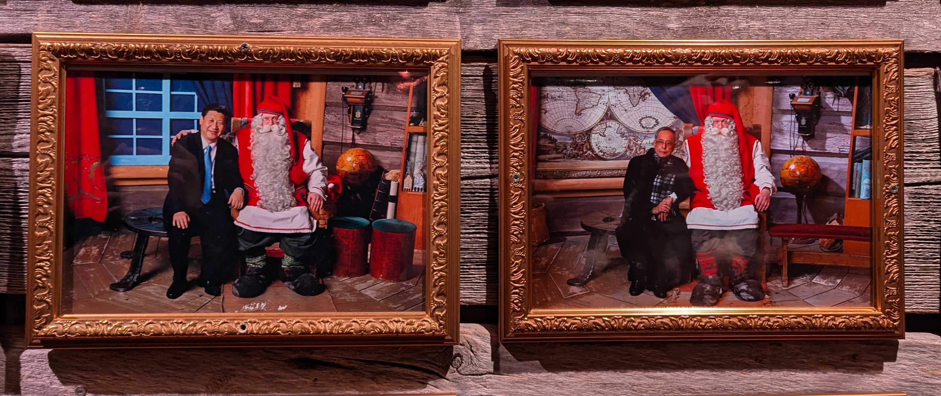 Chinese President Xi Jinpings photo with Santa Claus is framed next to former Indian President Pranab Mukherjees. Photo: Author