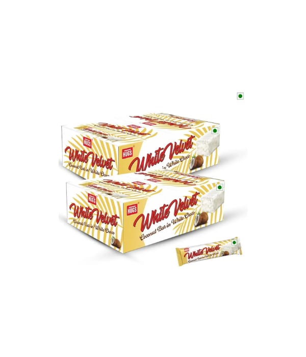 Click here to buy: HUGS White Velvet Chocolate Box – White Chocolate Coconut Bars