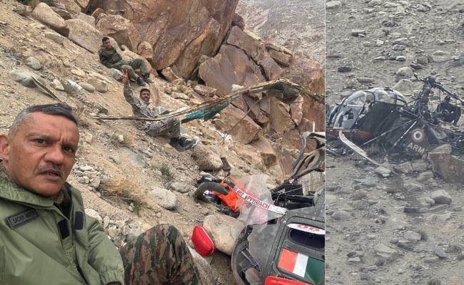 Narrow Escape For Army Officers As Chopper Crashes In Leh. They Click Selfie