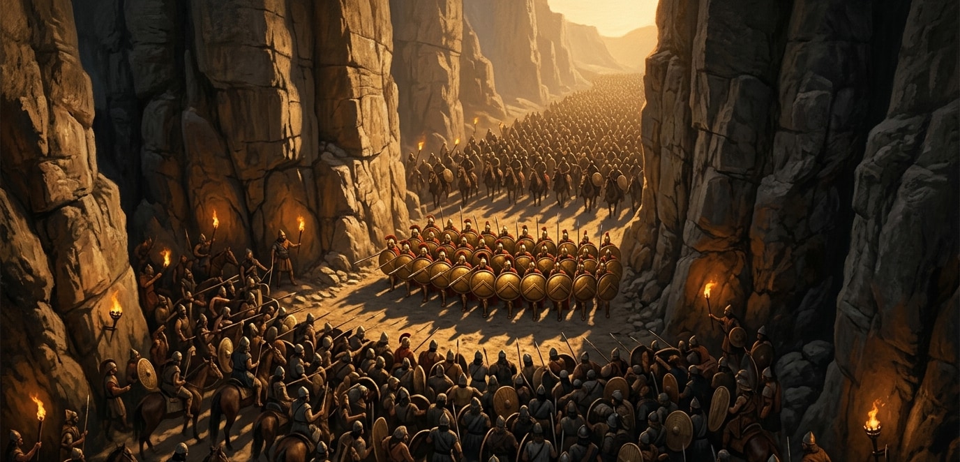 The Greeks vs the Persians at Thermopylae (Image generated by AI) The Greeks vs the Persians at Thermopylae (Image generated by AI)