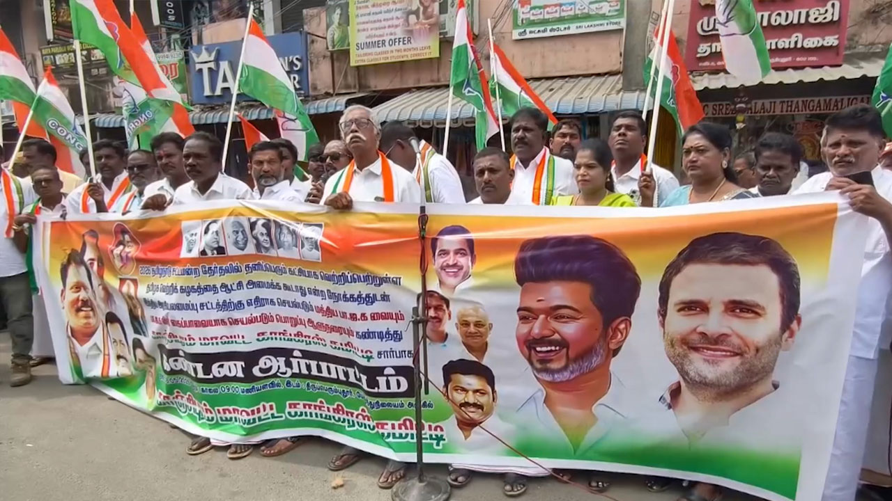Congress Launches Statewide Protests Backing Vijay, Targets Governor Over Tamil Nadu Govt Formation Delay