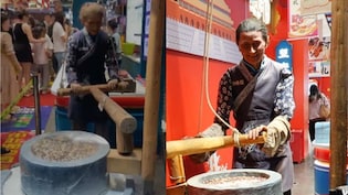 आटा चक्की पिसती बुजुर्ग महिला दिखती एकदम रियल, लगता ही नहीं कि ये रोबोट है