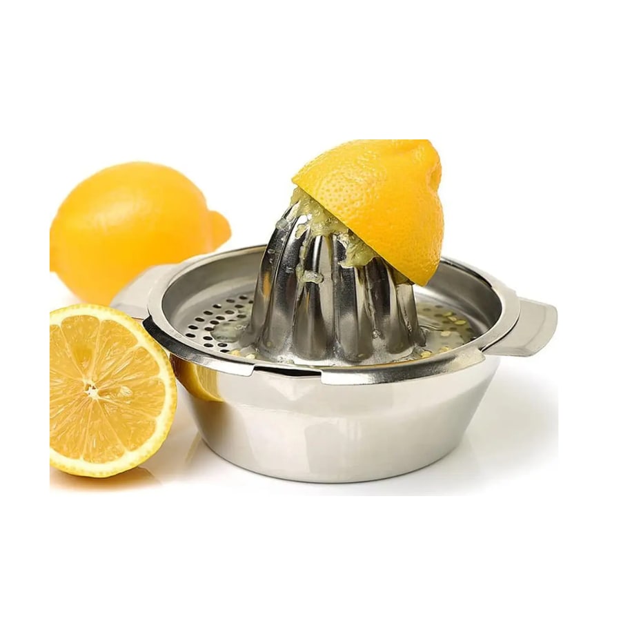 Click to buy ERcial Store Steel Hand Juicer Citrus Lemon Orange Juicer Manual Hand Squeezer with Bowl Juicer Strainer (Silver)