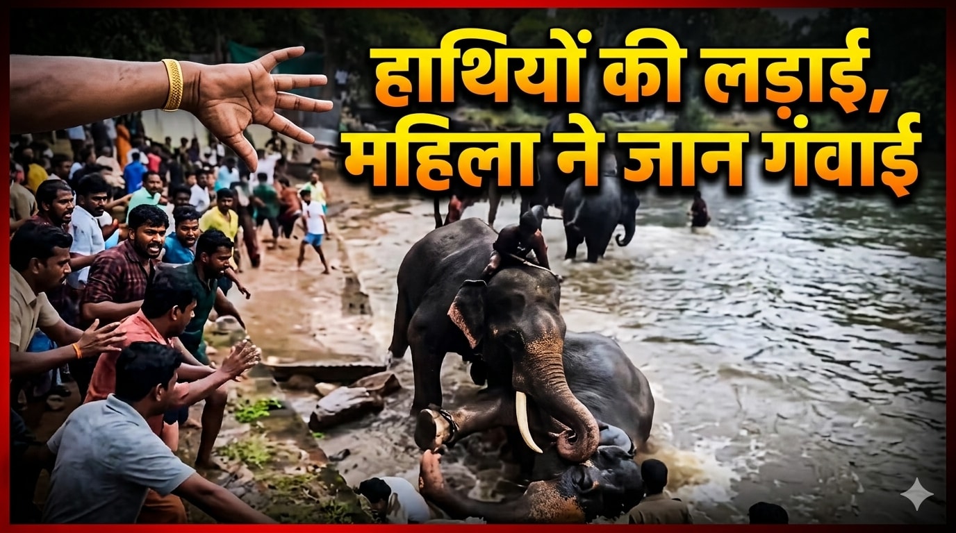 2 हाथियों में नहाने के दौरान भीषण लड़ाई, पास खड़ी महिला की दबकर मौत