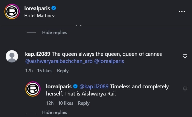 Another comment, another response by LOreal Paris.