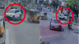 Car Crashes Into Tiffin Centre After Hitting Multiple Vehicles In Hyderabad