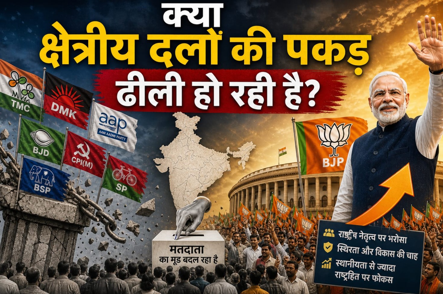 भारतीय राजनीति में क्षेत्रीय दलों की ढीली होती पकड़, चुनाव के नतीजों ने कैसे बदली सियासी दिशा?