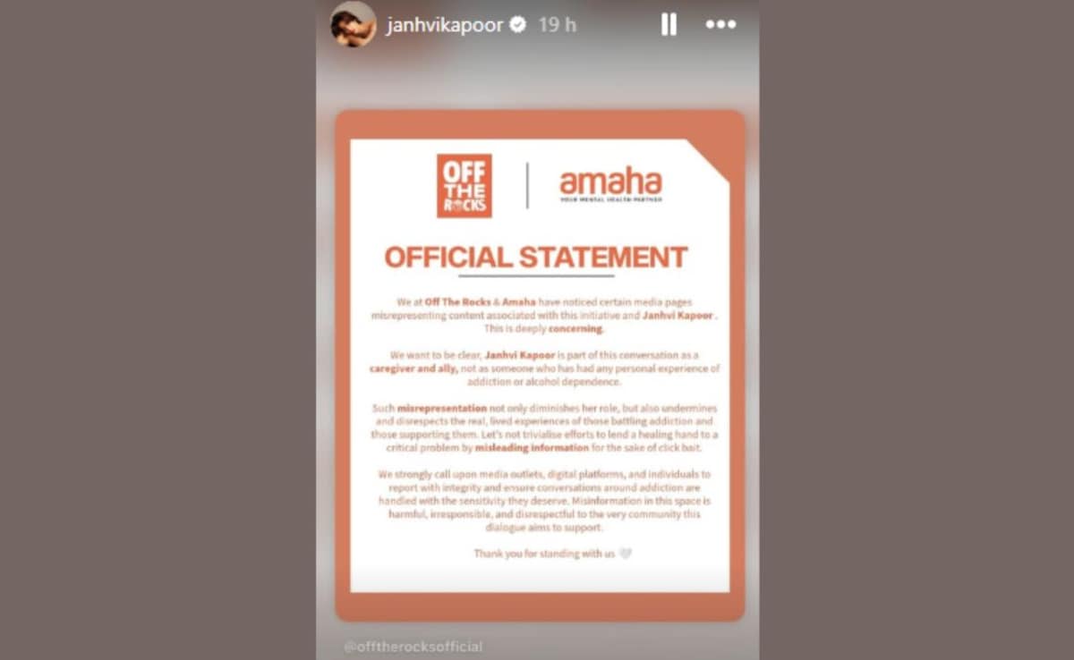 According to the official statement, Janhvi Kapoor is part of the conversation as a caregiver and ally, not as someone who has had any personal experience of addiction. Photo: Janhvi Kapoor/ Instagram