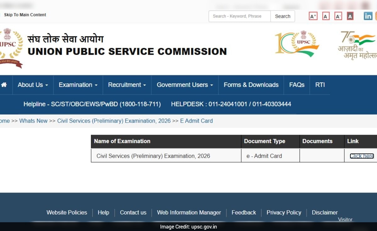 UPSC Civil Services Prelims Admit Card 2026 Out, Here's How to Download Hall Ticket