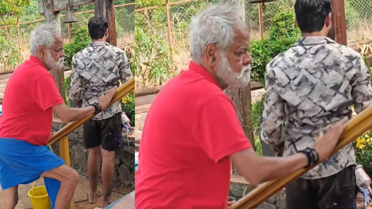 मॉनसून से पहले मंदिर की रेलिंग को सैंडपेपर से घिसते नजर आए संजय मिश्रा, कपड़े और हालत देख पहचान नहीं पाएंगे कोई पॉपुलर एक्टर है ये