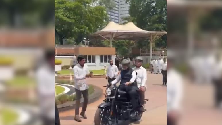 Devendra Fadnavis Rides Royal Enfield 350 To Vidhan Bhavan After PM Modi's Call To Conserve Fuel &mdash; Watch