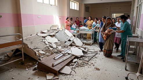भिंड जिला अस्पताल में बड़ा हादसा: SCNU वार्ड की छत गिरी, नवजात को दूध पिला रहीं तीन महिलाएं और एक शिशु घायल