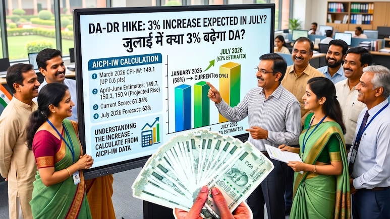 DA Hike: जुलाई में 3% बढ़ सकता है DA, 60 से 63% हो जाएगा महंगाई भत्ता? AICPI-IW कैलकुलेशन से समझें