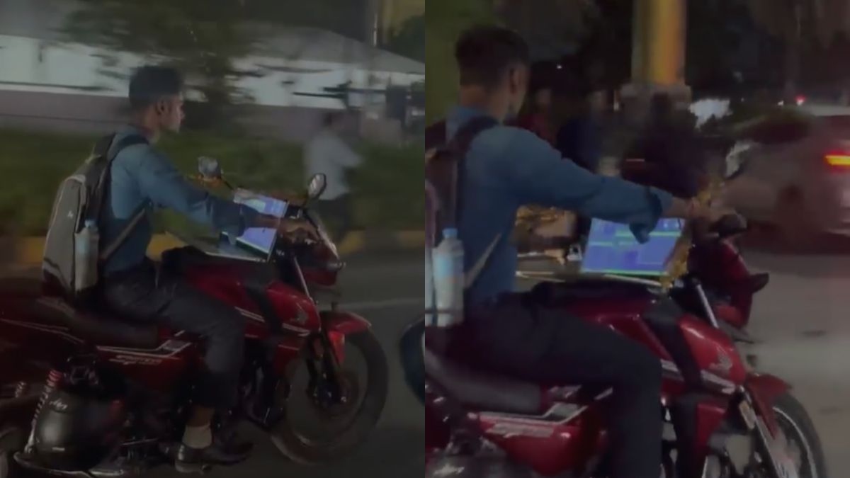 'Work From Bike': Hyderabad Man Spotted With Laptop On Fuel Tank Of Vehicle, Video Viral
