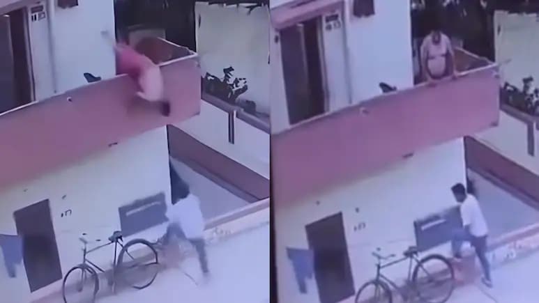 आइसक्रीम लेने का शॉर्टकट पड़ा भारी, बालकनी से सीधे जमीन पर गिरा शख्स, वीडियो वायरल