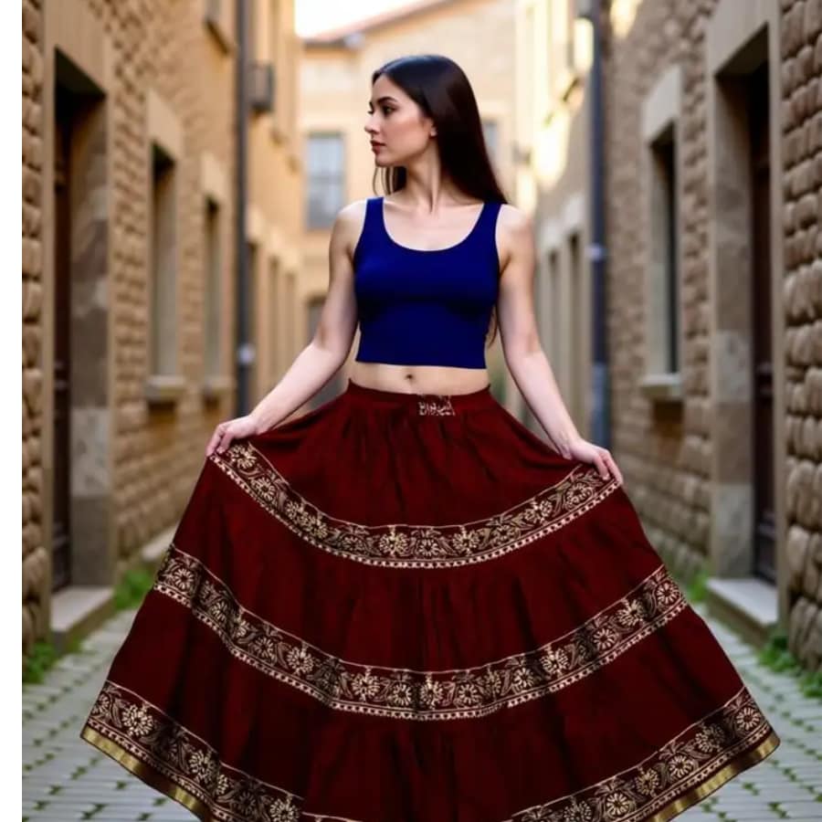 Click here to buy: VIKALPS Women Flared Maroon Skirt Click here to buy: VIKALPS Women Flared Maroon Skirt
