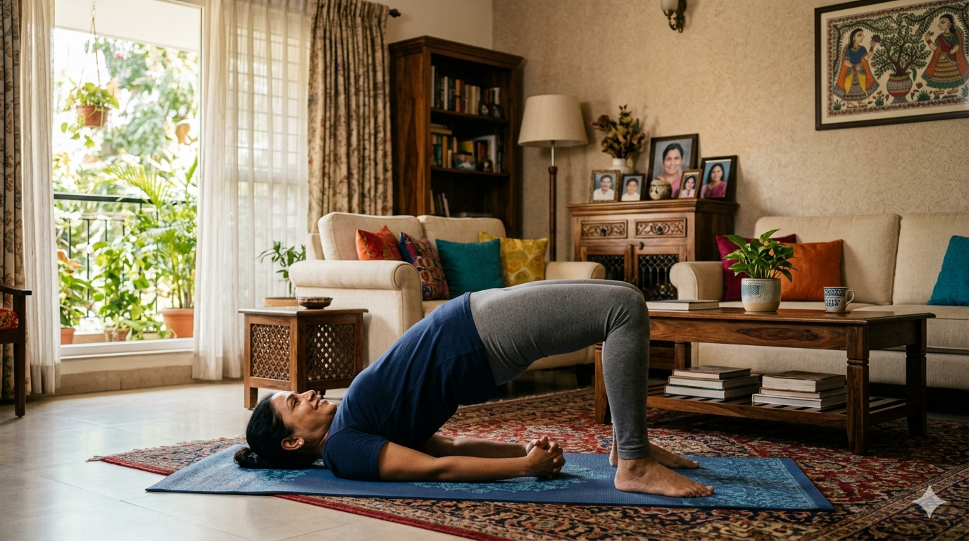 Bridge pose strengthens the chest, back, and abdominal muscles that help in breathing