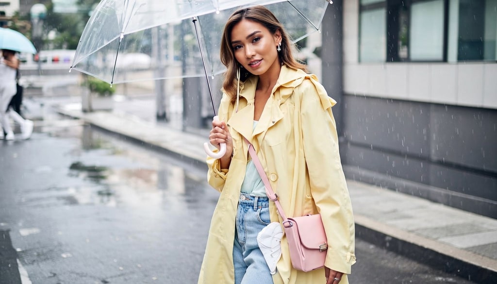 Soft yellow, mint green and powder blue instantly revive your tired, repetitive rainy day outfit rotation. Soft yellow, mint green and powder blue instantly revive your tired, repetitive rainy day outfit rotation.