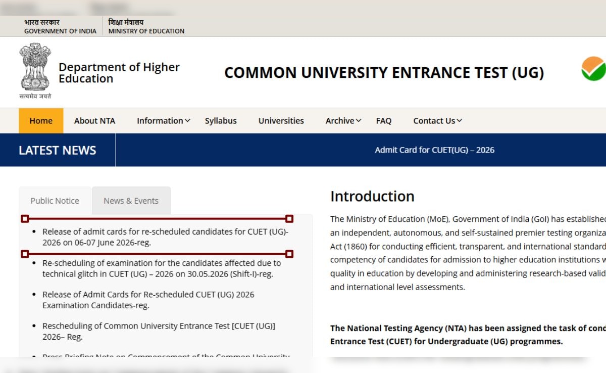 CUET UG 2026 Admit Card Out For Rescheduled Exams On June 6 And 7: Direct Link Here