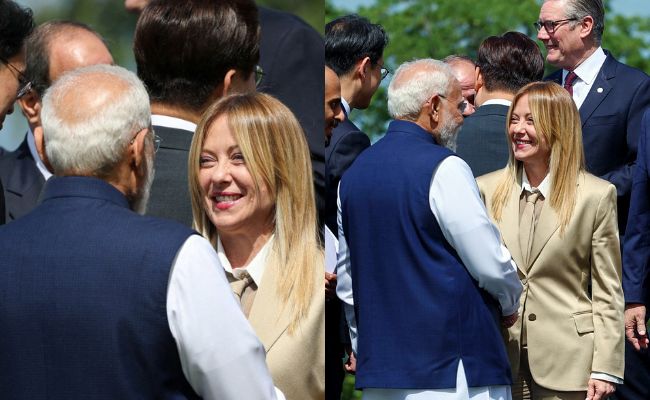Giorgia Meloni meets PM Modi at G7, referencing “Melodi” nickname