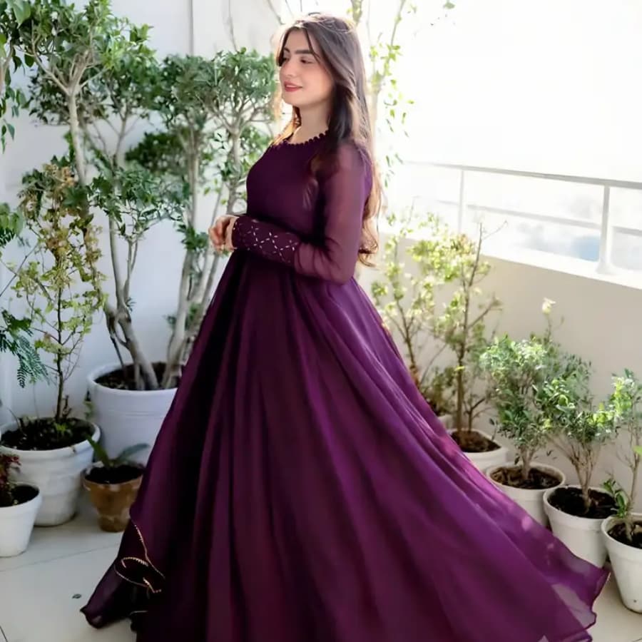 Click here to buy: DiyaFab Anarkali Gown (Purple)