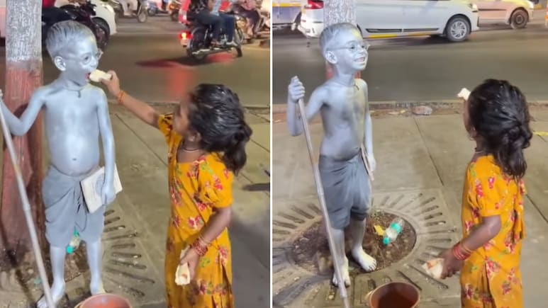 वो गांधी बनकर खड़ा रहा... बच्ची ने उसमें देख लिया इंसान, Viral Video ने छू लिए लोगों के दिल