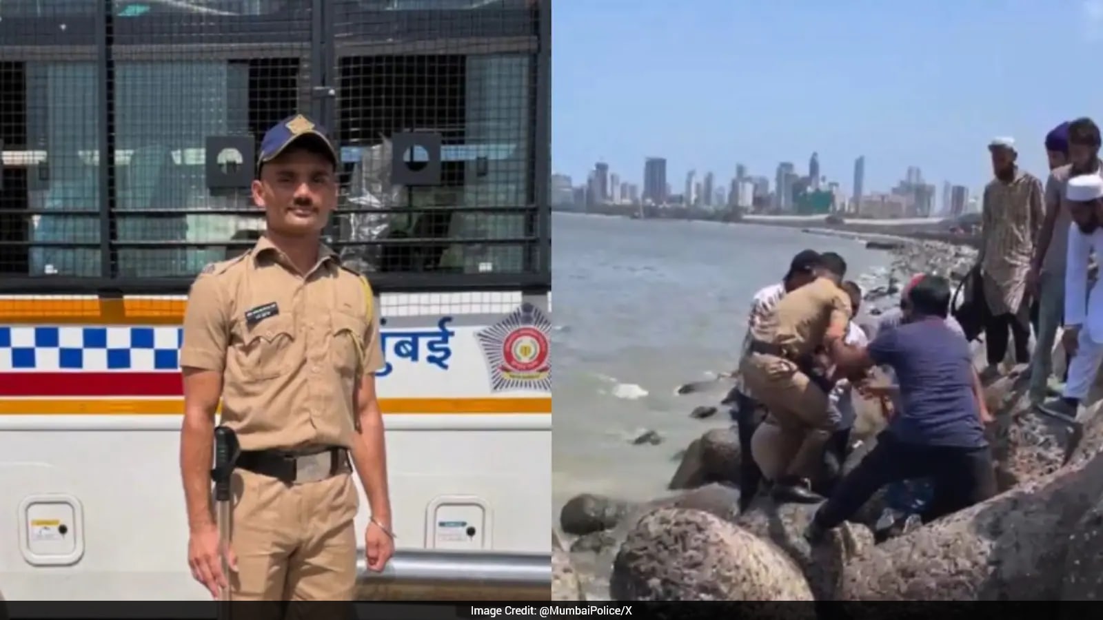 Mumbai Police Constable and Citizens Rescue Woman from Sea at Marine Drive
