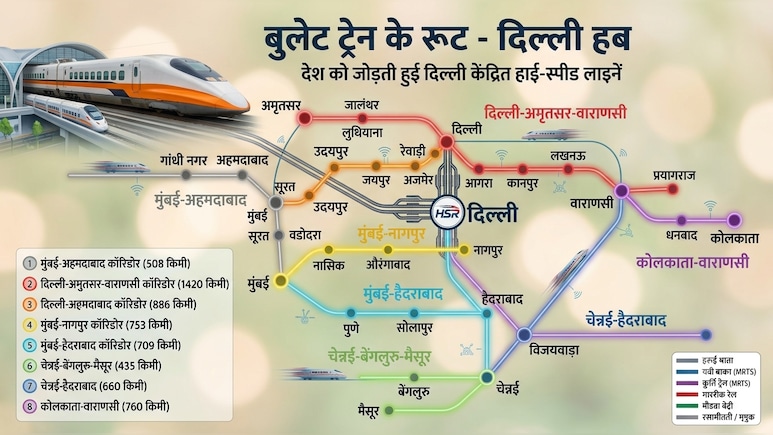 दिल्ली से चलेगी देश की सबसे लंबी बुलेट ट्रेन, देख लो 1700 KM का रूट-स्टेशन, बनारस-लखनऊ ही नहीं, अहमदाबाद, जम्मू, कोलकाता जैसे 4 रूट प्लान में