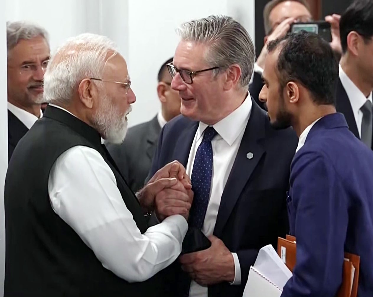 Prime Minister Narendra Modi with his British counterpart Keir Starmer on the sidelines of the G7 Summit. Prime Minister Narendra Modi with his British counterpart Keir Starmer on the sidelines of the G7 Summit.