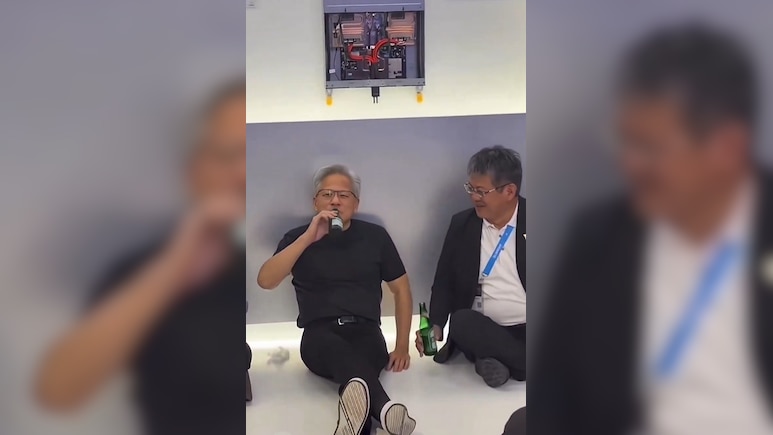 Nvidia CEO Jensen Huang Chats With Executive, Enjoys Beer While Sitting On Floor: Watch