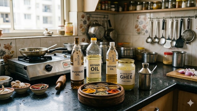 Indian kitchens are stocked with a variety of cooking fats
