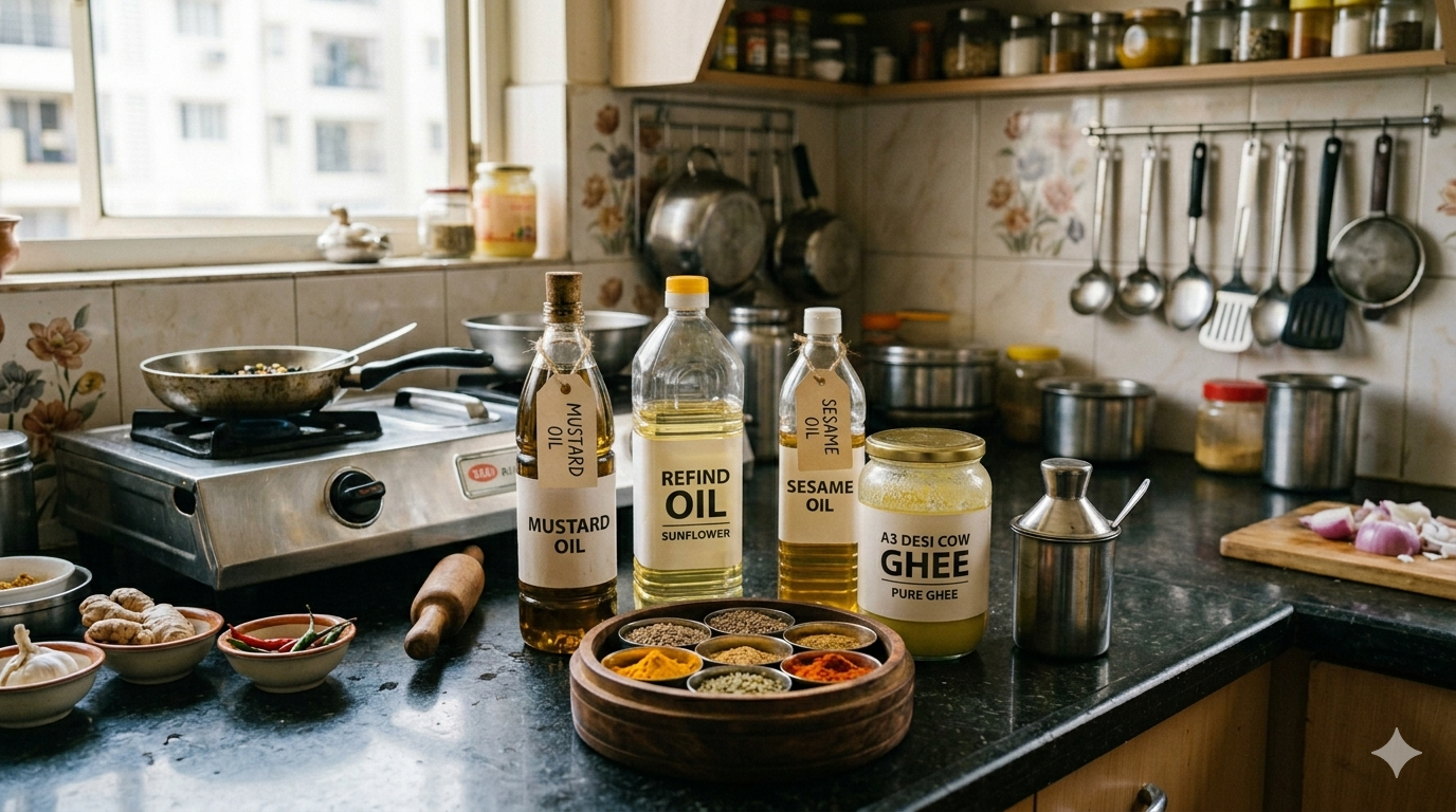 Indian kitchens are stocked with a variety of cooking fats
