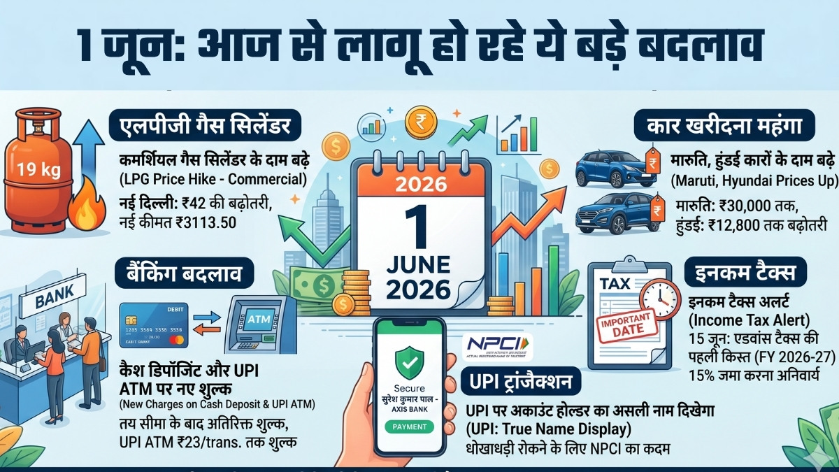 1 June Rules Changes: बैंकिंग, इनकम टैक्&zwj;स से लेकर कार की कीमतों तक, आज से लागू हो रहे हैं ये बड़े बदलाव, सीधा आपकी जेब पर असर!