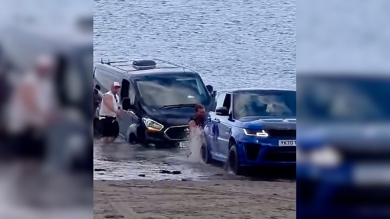 Expensive Rescue Mistake? Rs 1.5 Crore Range Rover Swept Away By Sea - Viral Video