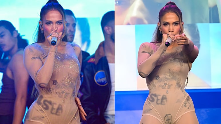 Jennifer Lopez Makes Surprise Appearance At Obsessed Fest In Wild Nude Bodysuit